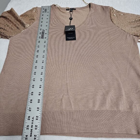 Adrianna Papell Large Antique Rose Long Sequin Sleeve V-Neck Sweater New $89 - Picture 8 of 10